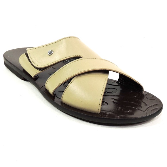GOODMAN 🇮🇹 MEN'S SOFT BEIGE LEATHER COMFORT SUMMER FLAT SANDALS